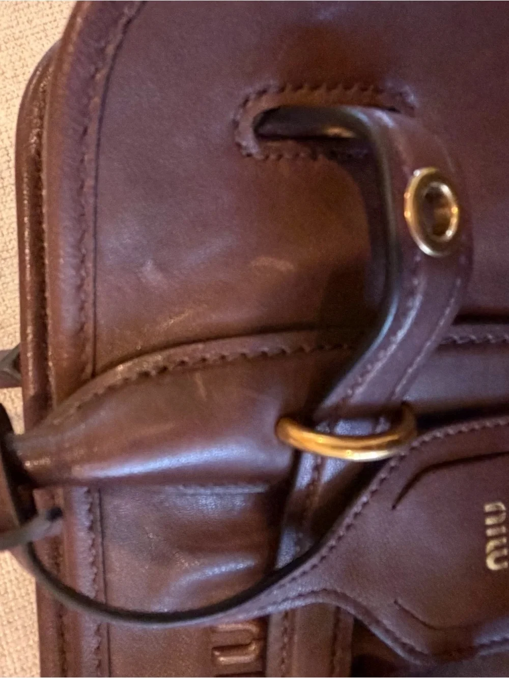 Miu Miu Dark Brown Leather Tote with Gold Hardware